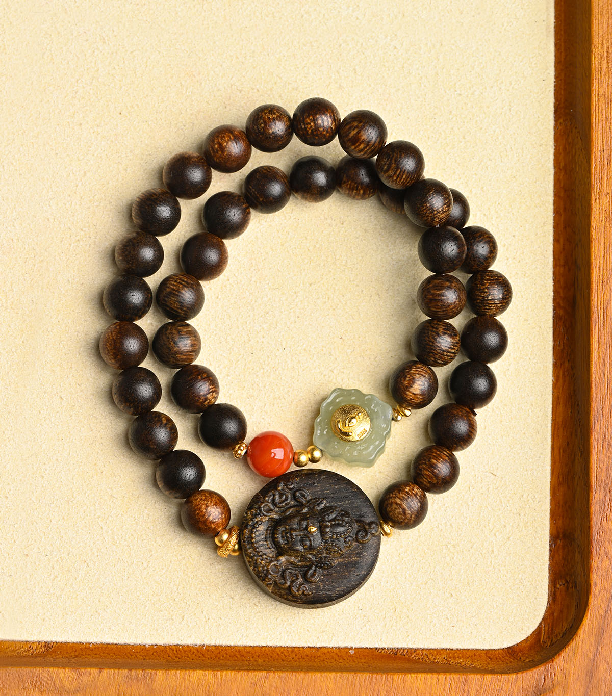 Agarwood Bracelet with Tara Charm Double Tour