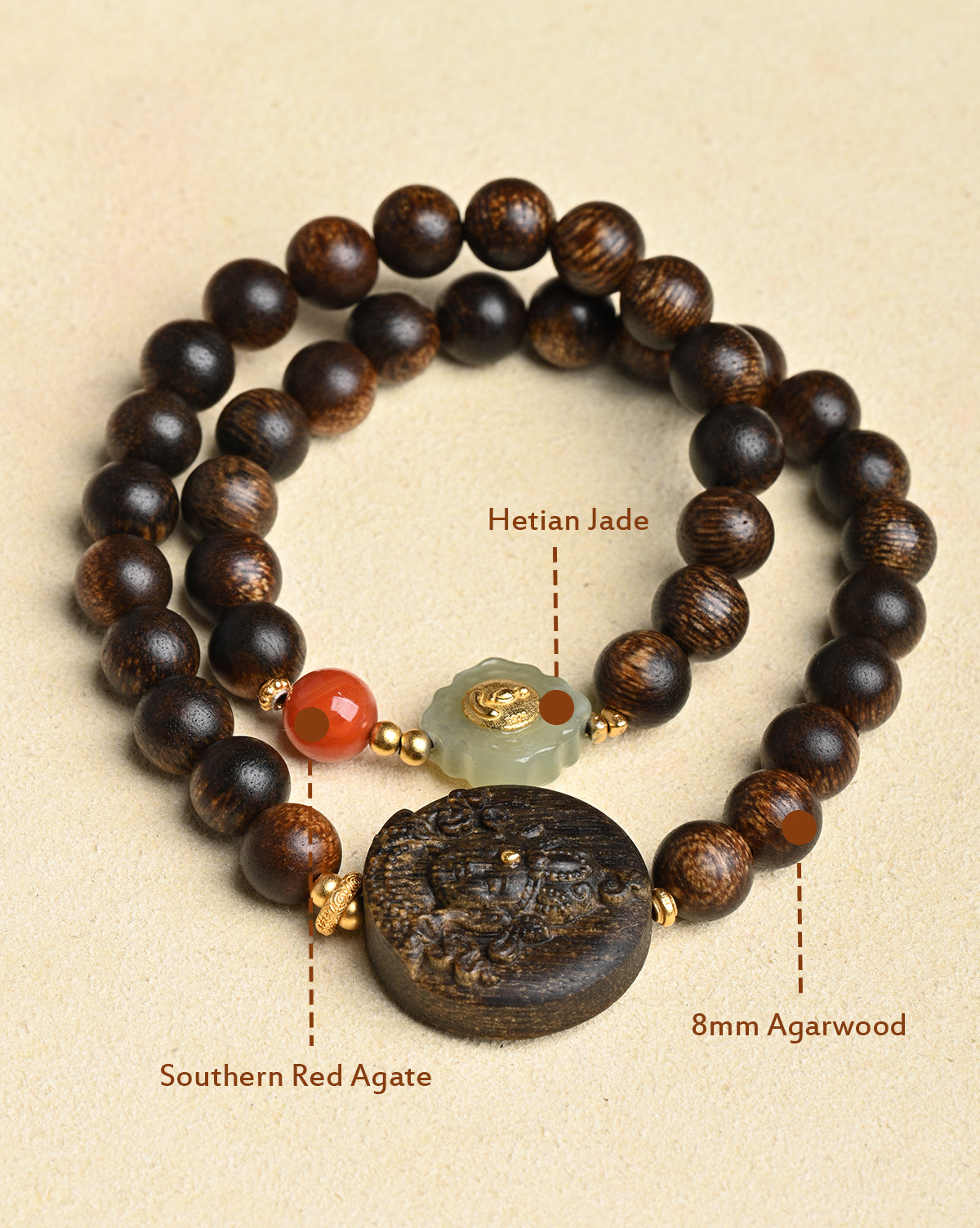 Agarwood Bracelet with Tara Charm Double Tour