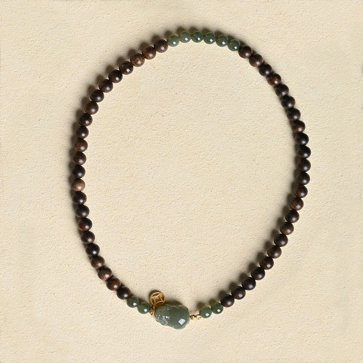 Agarwood Bracelet with Jade Pixiu Double Tour